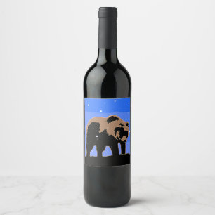 Grizzly Bear in Winter  - Original Wildlife Art Wine Label