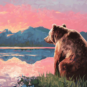 Grizzly Bear Lake Painting Jigsaw Puzzle