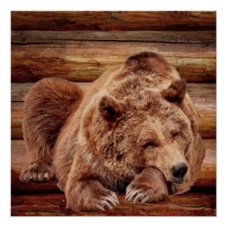 GRIZZLY BEAR LOG CABIN POSTERS