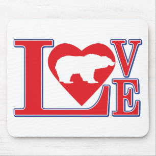 Grizzly Bear Love Heart Mouse Mat