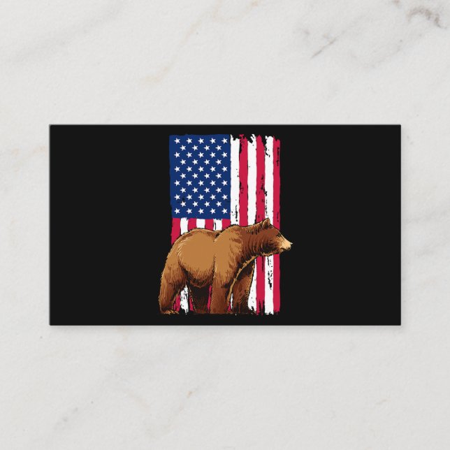 Grizzly Bear Lovers American USA Flag Business Card (Front)
