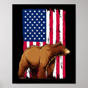 Grizzly Bear Lovers American USA Flag Poster