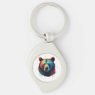 Grizzly Bear Lovers Pop Art Big Grizzly Bear Key Ring