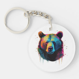 Grizzly Bear Lovers Pop Art Big Grizzly Bear Key Ring