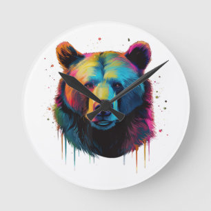 Grizzly Bear Lovers Pop Art Big Grizzly Bear Round Clock