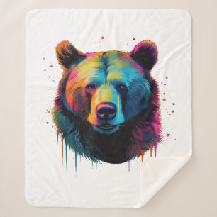 Grizzly Bear Lovers Pop Art Big Grizzly Bear Sherpa Blanket