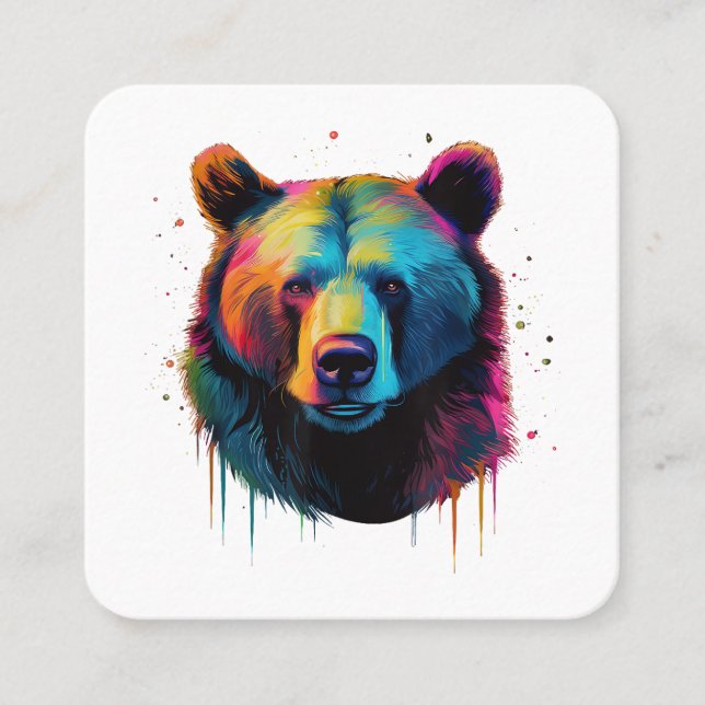 Grizzly Bear Lovers Pop Art Big Grizzly Bear Square Business Card (Front)