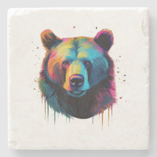 Grizzly Bear Lovers Pop Art Big Grizzly Bear Stone Coaster