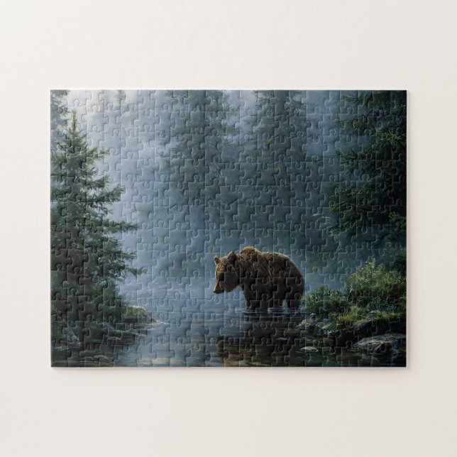 Grizzly Bear Misty Forest Jigsaw Puzzle (Horizontal)