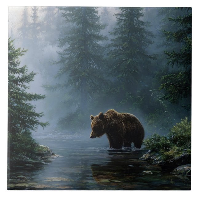 Grizzly Bear Misty Forest Tile (Front)