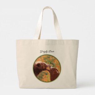 Grizzly Bear Mother and Cub Painting Wildlife Art Large Tote Bag