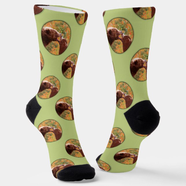 Grizzly Bear Mother and Cub Painting Wildlife Art Socks (Angled)