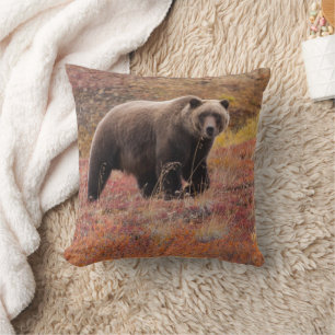 Grizzly Bear Moves Through Autumn Colours In Alask Cushion