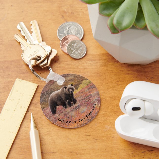 Grizzly Bear Moves Through Autumn Colours In Key Ring (Desk)