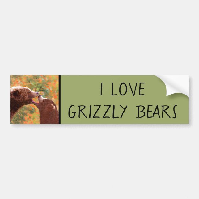 Grizzly Bear Mum and Cub Painting - Wildlife Art Bumper Sticker (Front)