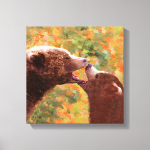 Grizzly Bear Mum and Cub Painting - Wildlife Art Canvas Print