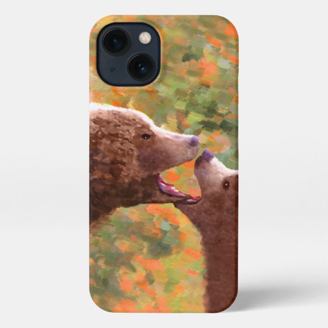 Grizzly Bear Mum and Cub Painting Wildlife Art iPhone Case (Back)