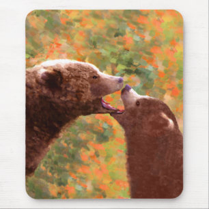 Grizzly Bear Mum and Cub Painting - Wildlife Art Mouse Mat