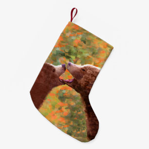 Grizzly Bear Mum and Cub Painting - Wildlife Art Small Christmas Stocking