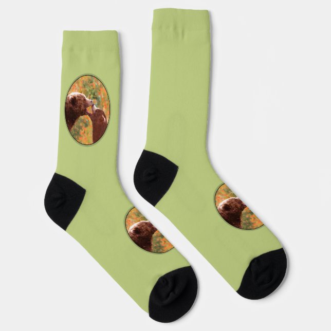 Grizzly Bear Mum and Cub Painting Wildlife Art Socks (Right)