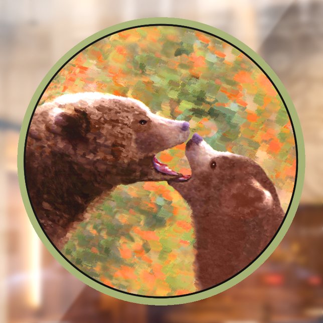 Grizzly Bear Mum and Cub Painting Wildlife Art Window Cling (Sheet 2)