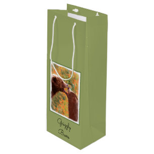 Grizzly Bear Mum and Cub Painting - Wildlife Art Wine Gift Bag