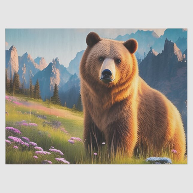 Grizzly Bear on mountainside Tissue Paper (Front)