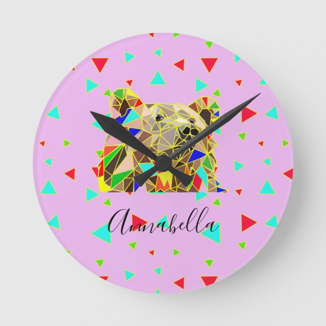 Grizzly Bear Pink Round Clock (Front)