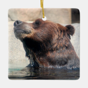 Grizzly Bear Playing in the Water Ceramic Ornament