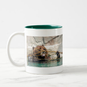 Grizzly Bear Playing in the Water Two-Tone Coffee Mug