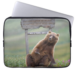 Grizzly Bear Plays With Sign Laptop Sleeve