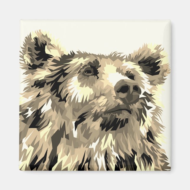 Grizzly bear pop art nature brown magnet (Front)
