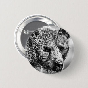 Grizzly bear portrait 6 cm round badge