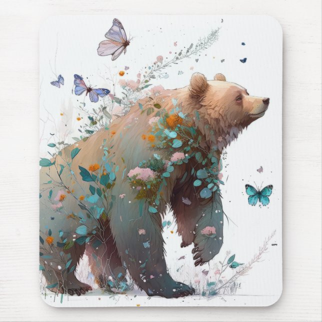 Grizzly Bear Portrait Animal Painting Wildlife Art Mouse Mat (Front)