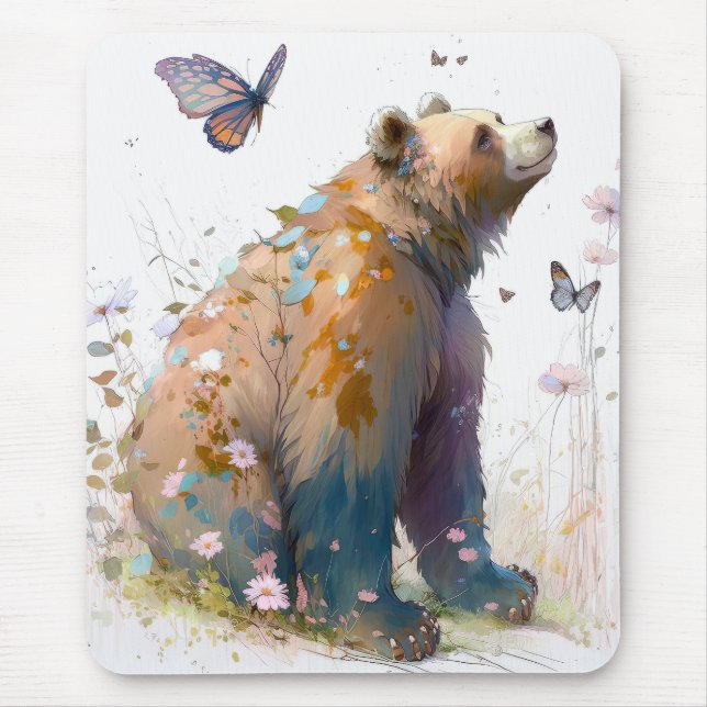 Grizzly Bear Portrait Animal Painting Wildlife Art Mouse Mat (Front)