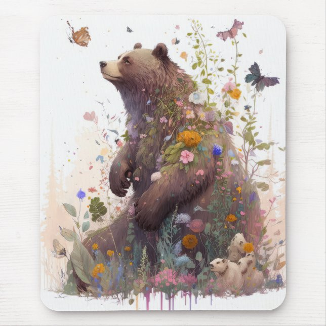 Grizzly Bear Portrait Animal Painting Wildlife Art Mouse Mat (Front)