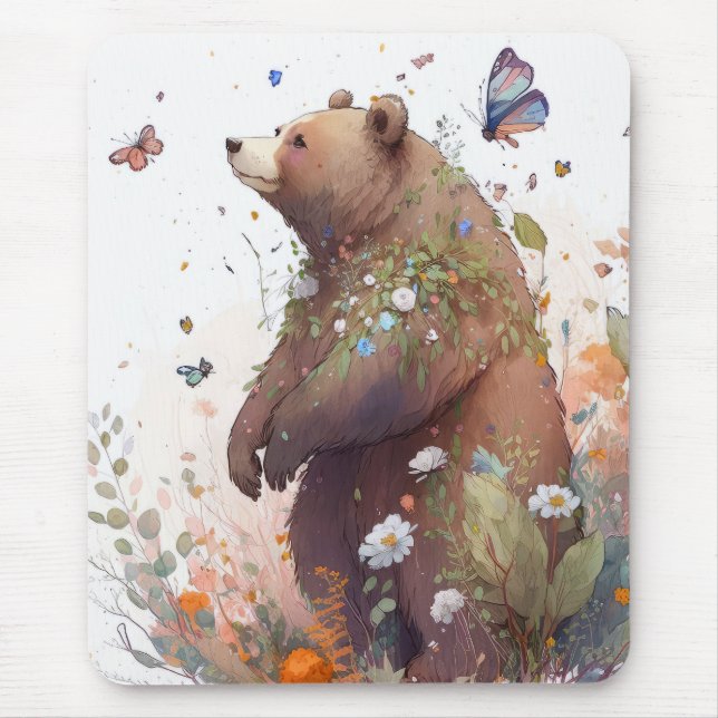 Grizzly Bear Portrait Animal Painting Wildlife Art Mouse Mat (Front)