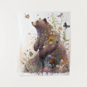 Grizzly Bear Portrait Animal Painting Wildlife Art Tapestry