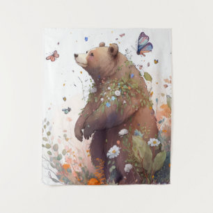 Grizzly Bear Portrait Animal Painting Wildlife Art Tapestry