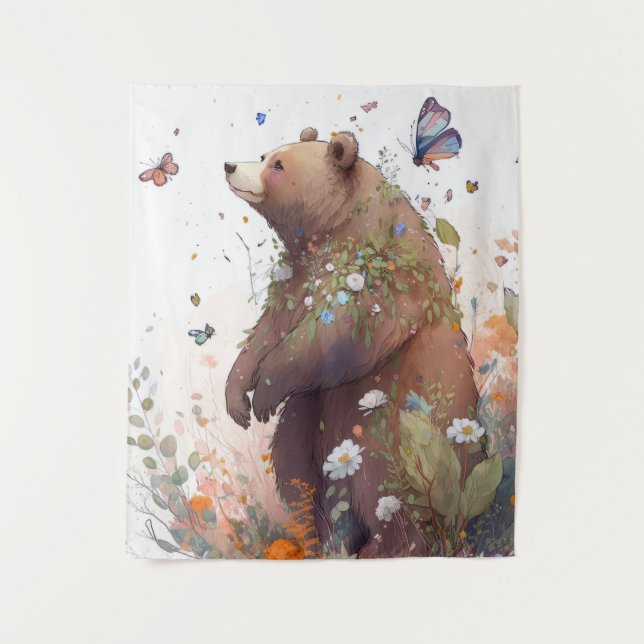 Grizzly Bear Portrait Animal Painting Wildlife Art Tapestry (Front)