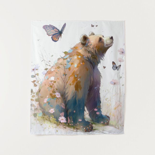 Grizzly Bear Portrait Animal Painting Wildlife Art Tapestry (Front)
