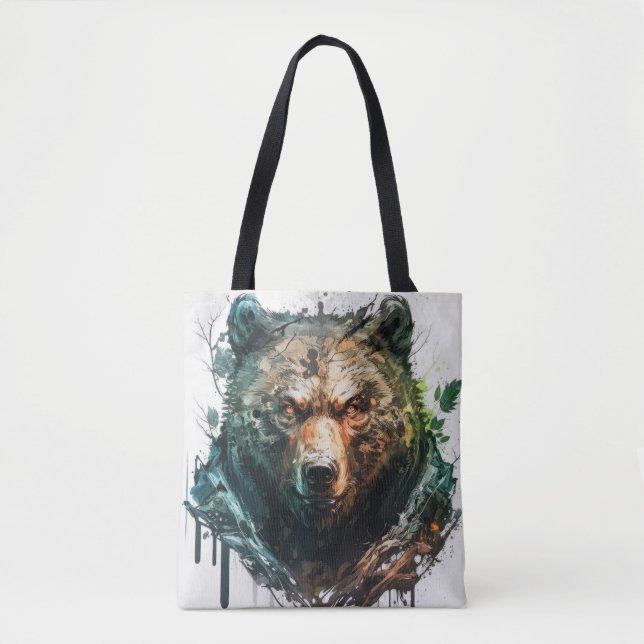 Grizzly Bear Portrait Animal Painting Wildlife Art Tote Bag (Front)
