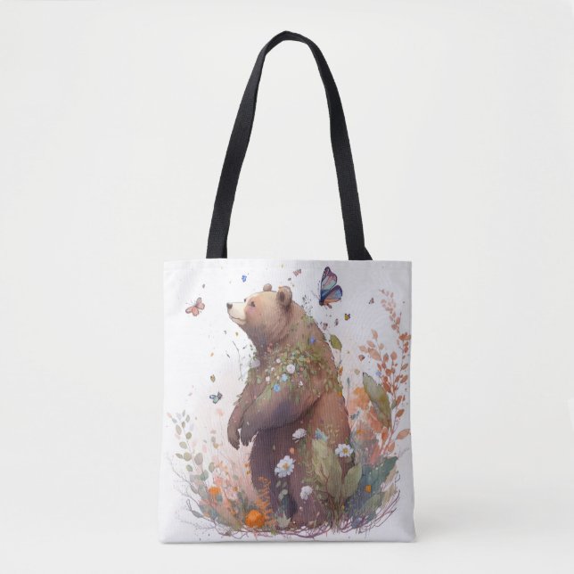Grizzly Bear Portrait Animal Painting Wildlife Art Tote Bag (Front)