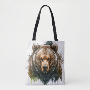 Grizzly Bear Portrait Animal Painting Wildlife Art Tote Bag