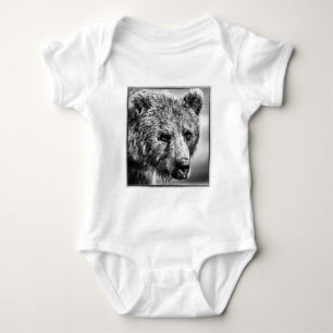 Grizzly bear portrait baby bodysuit