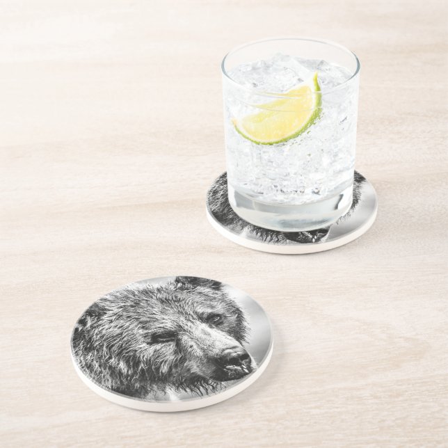 Grizzly bear portrait coaster (Side)