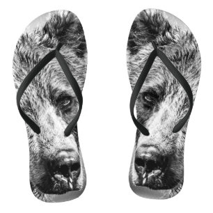 Grizzly bear portrait flip flops