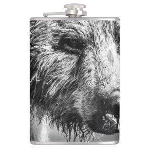 Grizzly bear portrait hip flask
