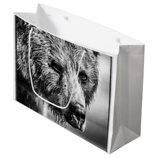 Grizzly bear portrait large gift bag (Front Angled)