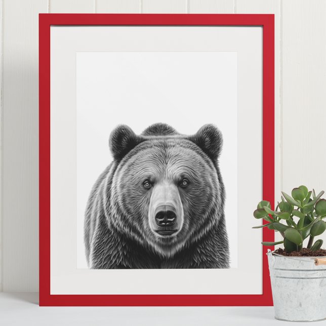 Grizzly Bear Portrait  Woodland Black white  Poster (Creator Uploaded)